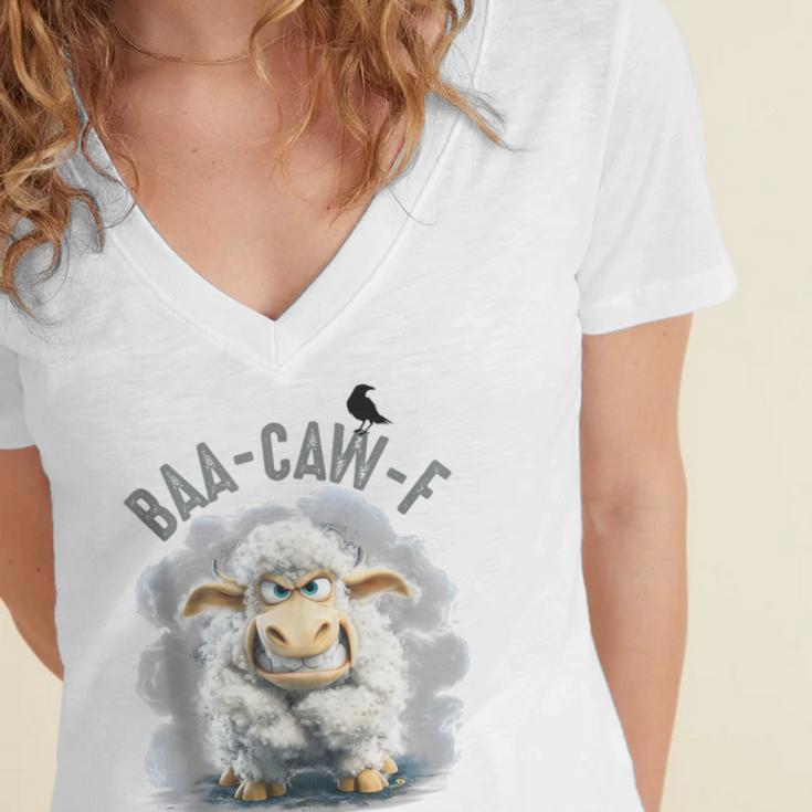 Back Off – Sheep Baa Crow Caw Pun For Introverts Women's Jersey Short Sleeve Deep V-Neck Tshirt Back Off – Sheep Baa Crow Caw Pun For Introverts Women's Jersey Short Sleeve Deep V-Neck Tshirt