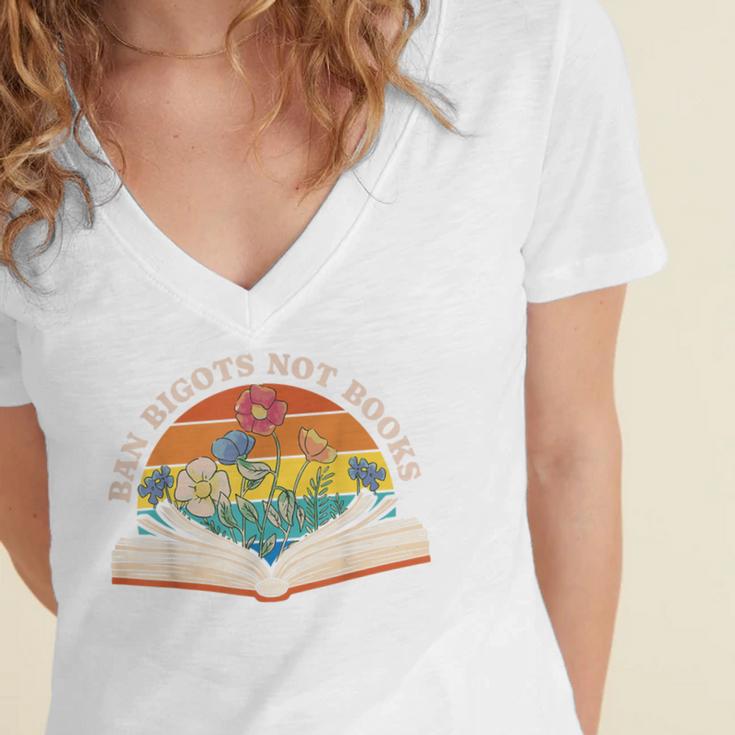 Ban Bigots Not Books Women's Jersey Short Sleeve Deep V-Neck Tshirt