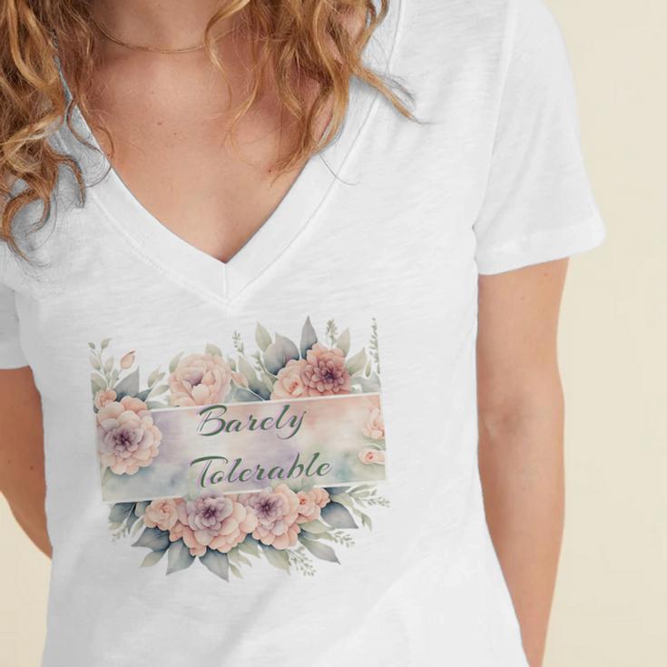 Barely Tolerable Book Floral Bookworm Lover Bookish Premium Women's Jersey Short Sleeve Deep V-Neck Tshirt Barely Tolerable Book Floral Bookworm Lover Bookish Premium Women's Jersey Short Sleeve Deep V-Neck Tshirt
