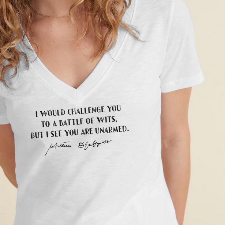 Battle Of Wits William Shakespeare Book Quote Women's Jersey Short Sleeve Deep V-Neck Tshirt Battle Of Wits William Shakespeare Book Quote Women's Jersey Short Sleeve Deep V-Neck Tshirt