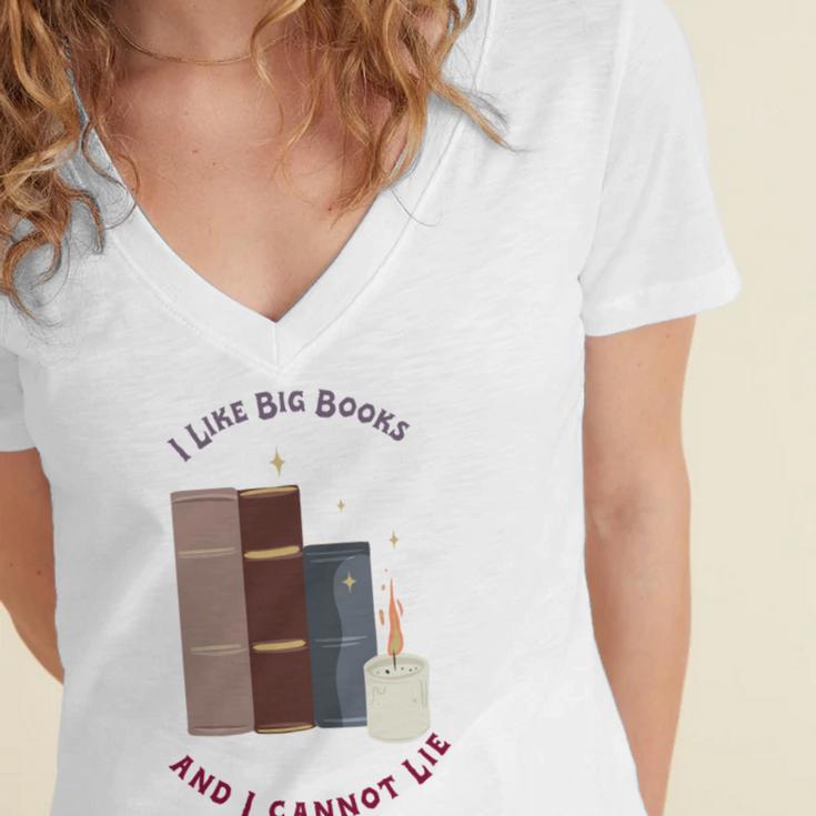 I Like Big Books Bookworm Tee Women's Jersey Short Sleeve Deep V-Neck Tshirt