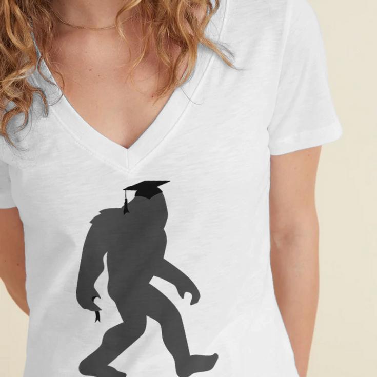 Bigfoot Graduate Shirt Cute Sasquatch Graduation Women's Jersey Short Sleeve Deep V-Neck Tshirt