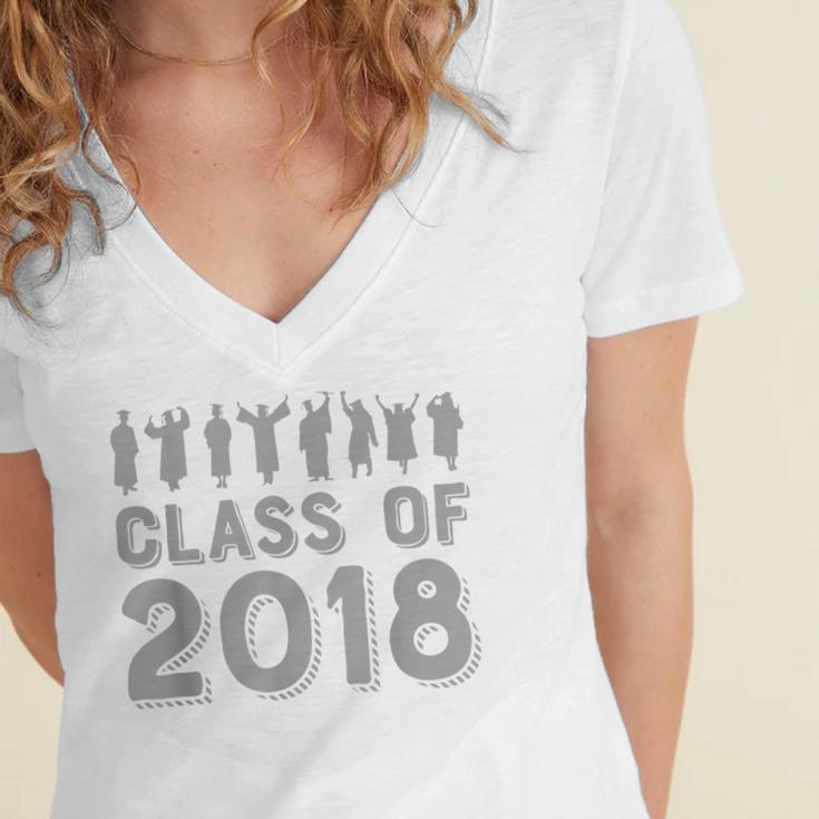 Blue & Grey Class Of 2018 Senior GraduationShirt Women's Jersey Short Sleeve Deep V-Neck Tshirt