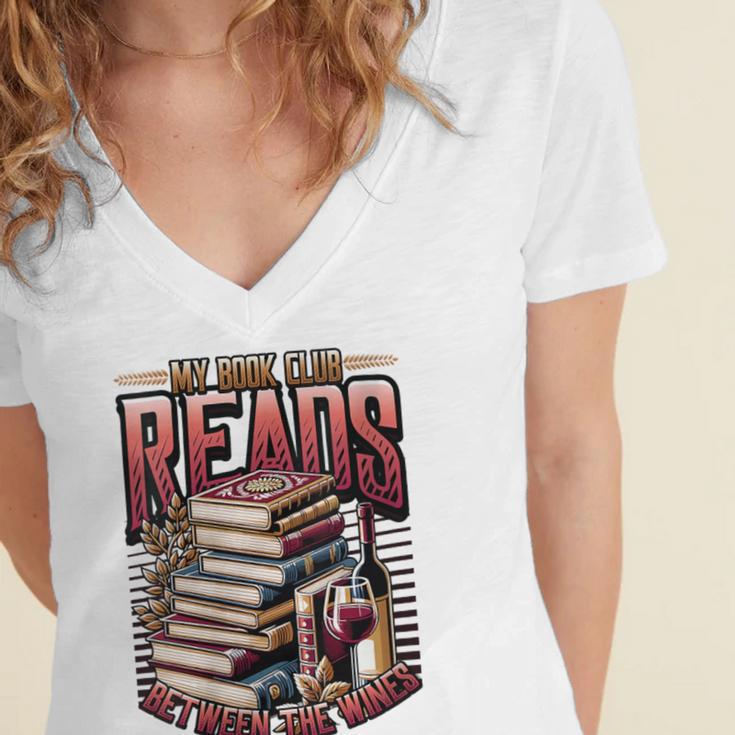 My Book Club Reads Between The Wines Book Club Reading Women's Jersey Short Sleeve Deep V-Neck Tshirt My Book Club Reads Between The Wines Book Club Reading Women's Jersey Short Sleeve Deep V-Neck Tshirt