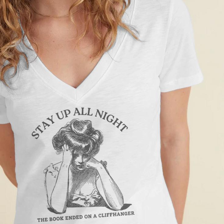 The Book Ended On a Cliffhanger Cute Book Lover Teach Women's Jersey Short Sleeve Deep V-Neck Tshirt