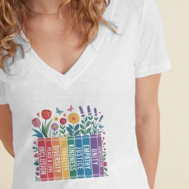 Book Flower Radicalized By Basic Decency Feminist Leftist Women's Jersey Short Sleeve Deep V-Neck Tshirt Book Flower Radicalized By Basic Decency Feminist Leftist Women's Jersey Short Sleeve Deep V-Neck Tshirt
