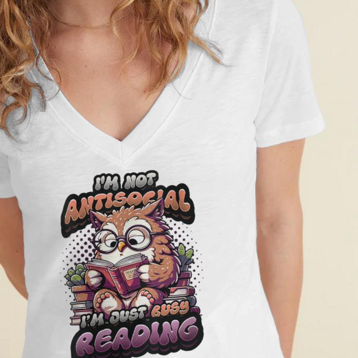 Book Lover Owl Reading Books Introvert Bookworm Women's Jersey Short Sleeve Deep V-Neck Tshirt Book Lover Owl Reading Books Introvert Bookworm Women's Jersey Short Sleeve Deep V-Neck Tshirt