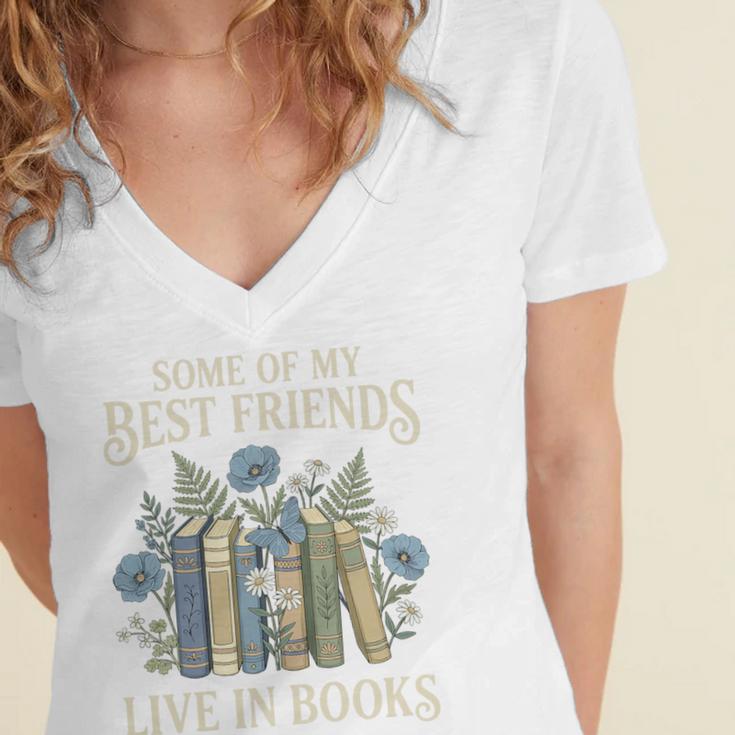 Book Lover Vintage Botanical Friends Premium Tri-Blend Women's Jersey Short Sleeve Deep V-Neck Tshirt