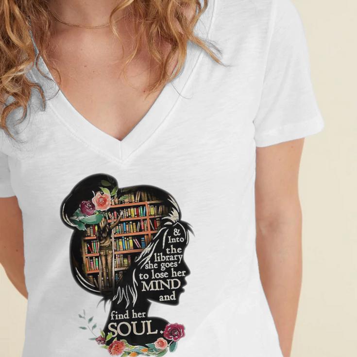 Book Reading Bookworm Book Lover Women Kids Girls Librarian Premium Women's Jersey Short Sleeve Deep V-Neck Tshirt