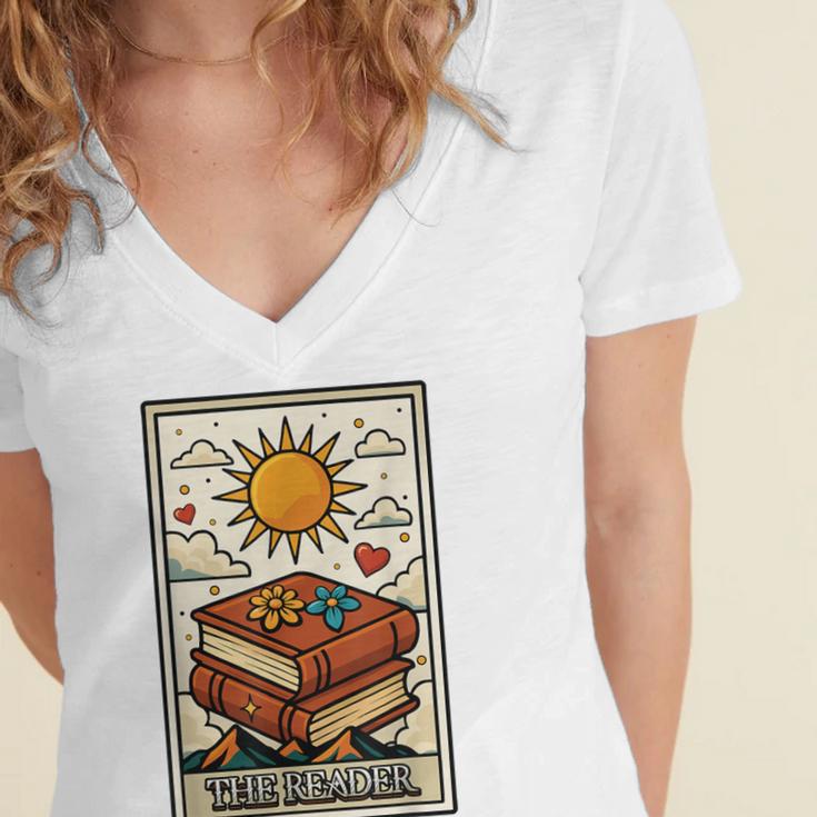 Book Reading Tarot Card The Reader Women's Jersey Short Sleeve Deep V-Neck Tshirt