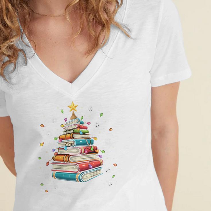 All Booked For Christmas Book Christmas Book Lover Librarian Women's Jersey Short Sleeve Deep V-Neck Tshirt