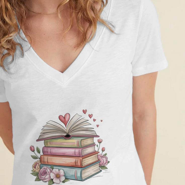All Booked For Valentines Book Lover Romance Women's Jersey Short Sleeve Deep V-Neck Tshirt