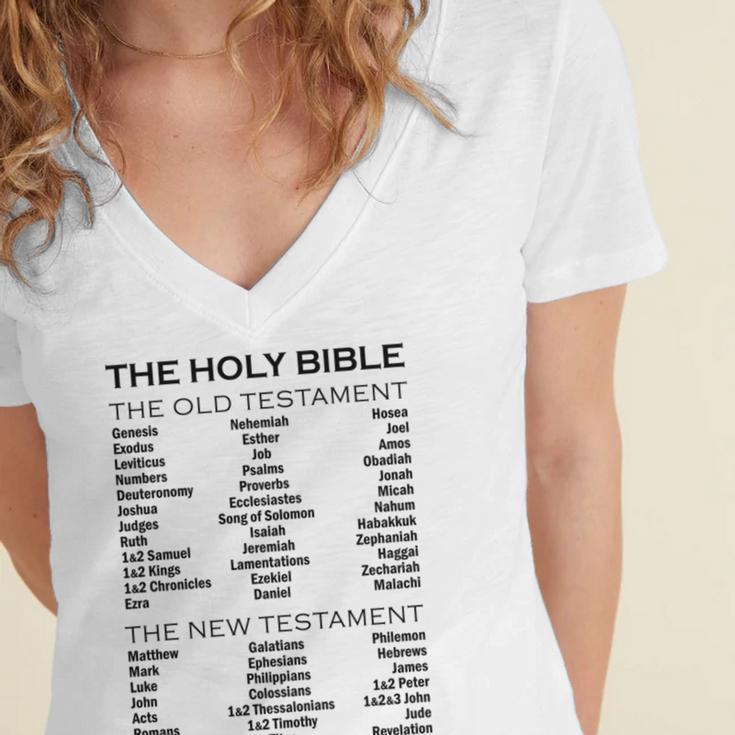 The Books Of The Bible Old And New Testament Complete List Women's Jersey Short Sleeve Deep V-Neck Tshirt The Books Of The Bible Old And New Testament Complete List Women's Jersey Short Sleeve Deep V-Neck Tshirt