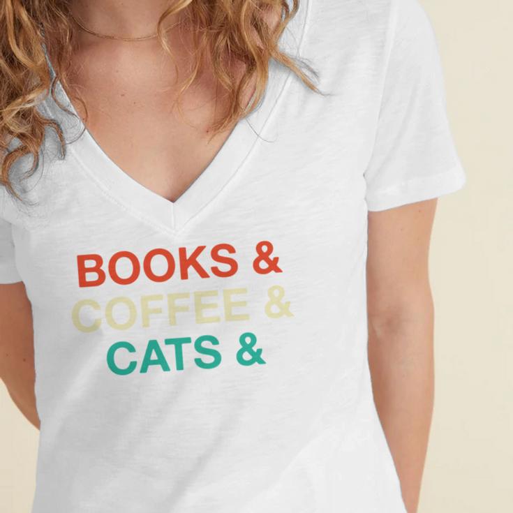 Books Coffee Cats Social Justice Women's Jersey Short Sleeve Deep V-Neck Tshirt Books Coffee Cats Social Justice Women's Jersey Short Sleeve Deep V-Neck Tshirt