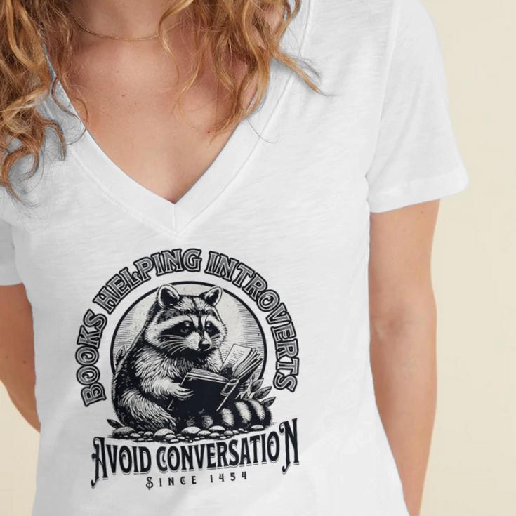 Books Helping Introvert Avoid Conversation Since 1454 Women's Jersey Short Sleeve Deep V-Neck Tshirt