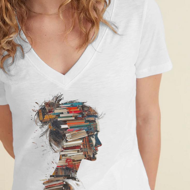Books Lover Women Art Colorful Drawing Graphic Books Women's Jersey Short Sleeve Deep V-Neck Tshirt Books Lover Women Art Colorful Drawing Graphic Books Women's Jersey Short Sleeve Deep V-Neck Tshirt