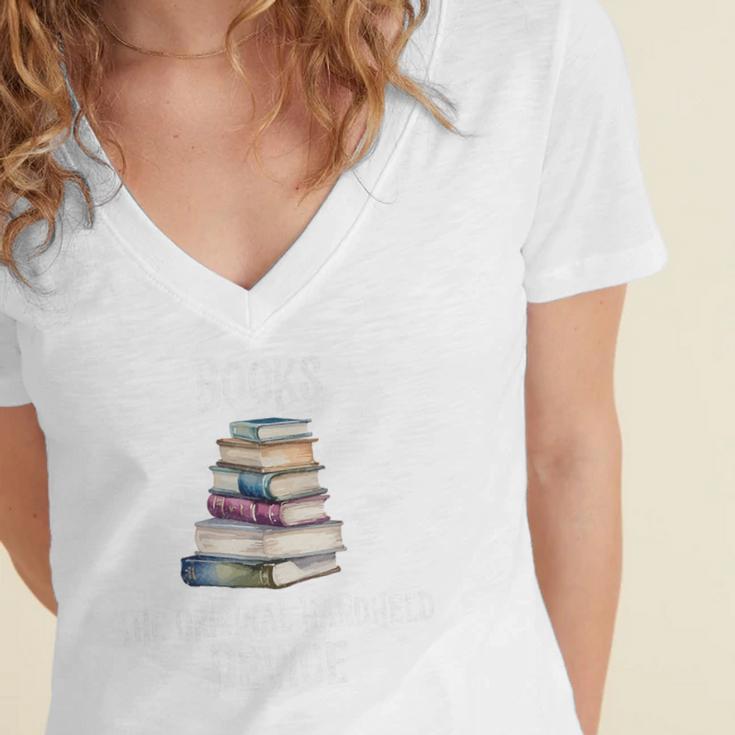 Books The Original Handheld Device Book Librarian Premium Women's Jersey Short Sleeve Deep V-Neck Tshirt