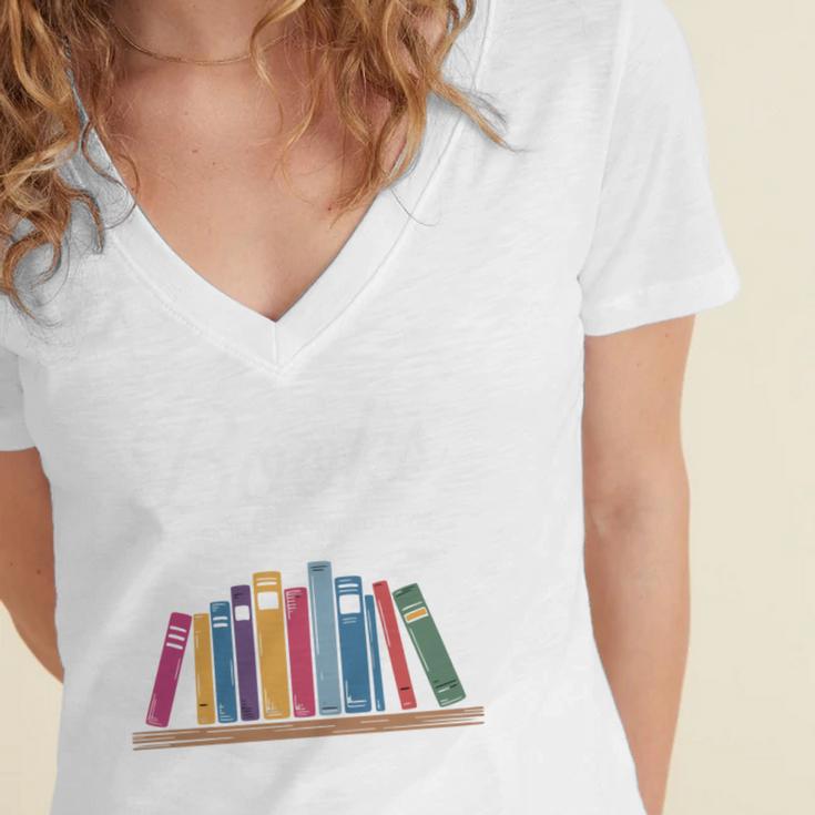 Books The Original Handheld Device Book Lovers Women's Jersey Short Sleeve Deep V-Neck Tshirt