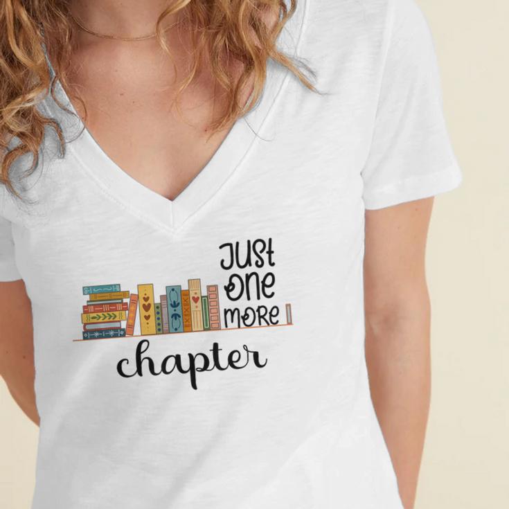 Bookworm Woman Reading Fiction Novels Library Book Store Women's Jersey Short Sleeve Deep V-Neck Tshirt