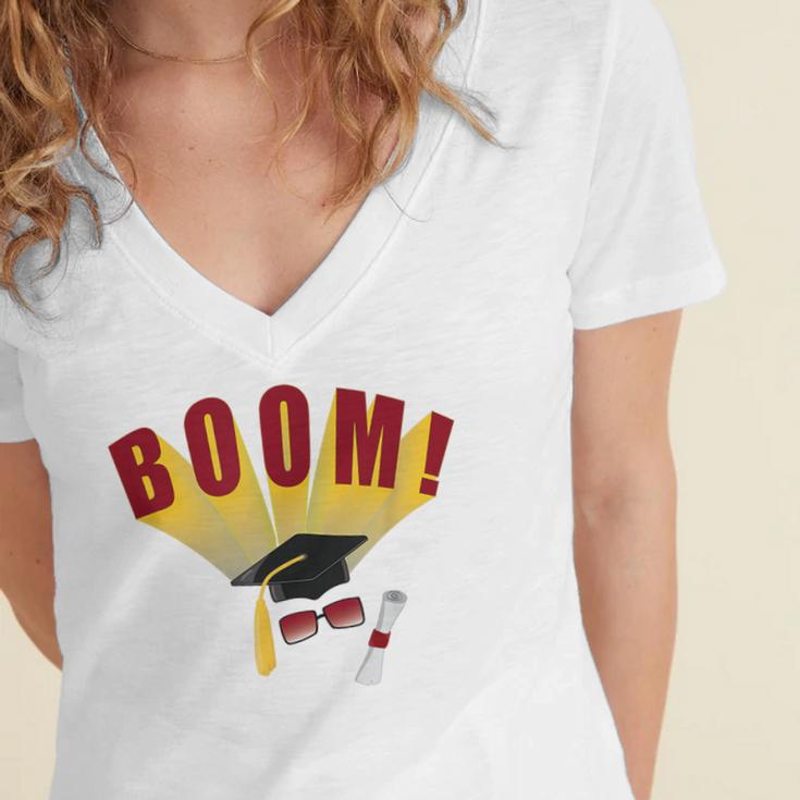 Boom Graduation Hat And Diploma For Proud Graduate Women's Jersey Short Sleeve Deep V-Neck Tshirt
