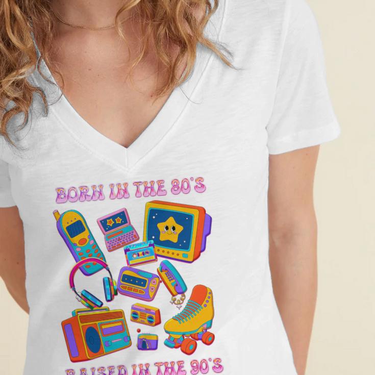 Born In The 80s Raised In The 90s Nostalgia Retro Memories Premium Tri-Blend Women's Jersey Short Sleeve Deep V-Neck Tshirt