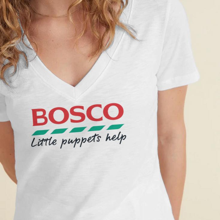 Bosco Little Puppets Help Irish Nostalgia Retro 80s Premium Tri-Blend Women's Jersey Short Sleeve Deep V-Neck Tshirt