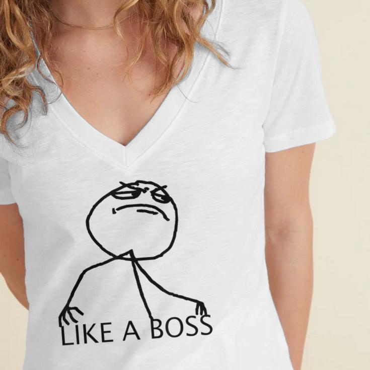 Like A Boss Rage Comic Meme Classic Internet Nostalgia Tee Women's Jersey Short Sleeve Deep V-Neck Tshirt