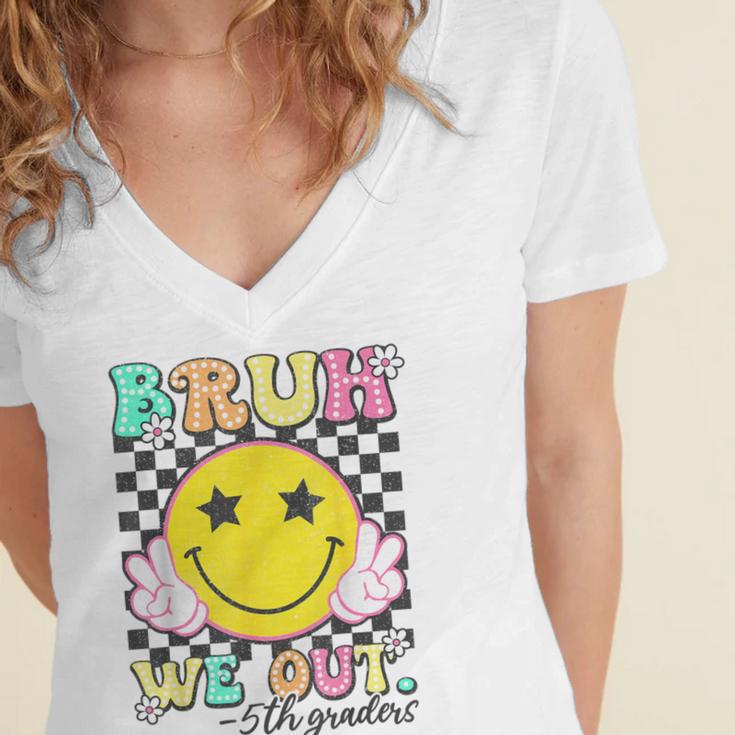 Bruh We Out 5th Graders Fifth Grade Graduation Class 2025 Women's Jersey Short Sleeve Deep V-Neck Tshirt