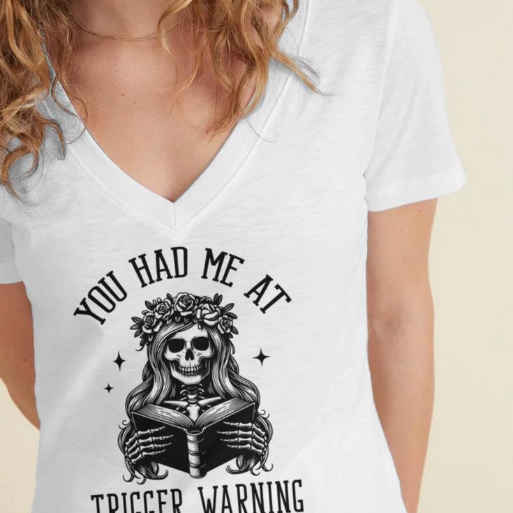 Buy Me Books And Tell Me To STFUATTDLAGG Outfits Spicy Smutty Book Reader You Had Me At Trigger Warning Women's Jersey Short Sleeve Deep V-Neck Tshirt Buy Me Books And Tell Me To STFUATTDLAGG Outfits Spicy Smutty Book Reader You Had Me At Trigger Warning Women's Jersey Short Sleeve Deep V-Neck Tshirt