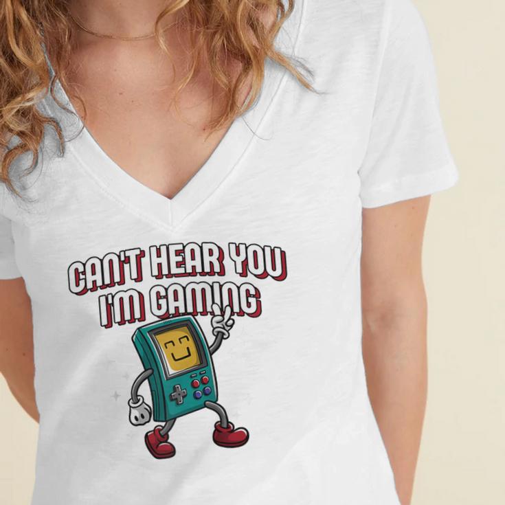 Cant Hear You Im Gaming Introvert Gamer Antisocial Raglan Baseball Tee Women's Jersey Short Sleeve Deep V-Neck Tshirt