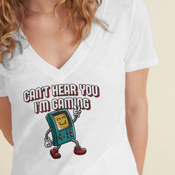 Cant Hear You Im Gaming Introvert Gamer Antisocial Women's Jersey Short Sleeve Deep V-Neck Tshirt Cant Hear You Im Gaming Introvert Gamer Antisocial Women's Jersey Short Sleeve Deep V-Neck Tshirt