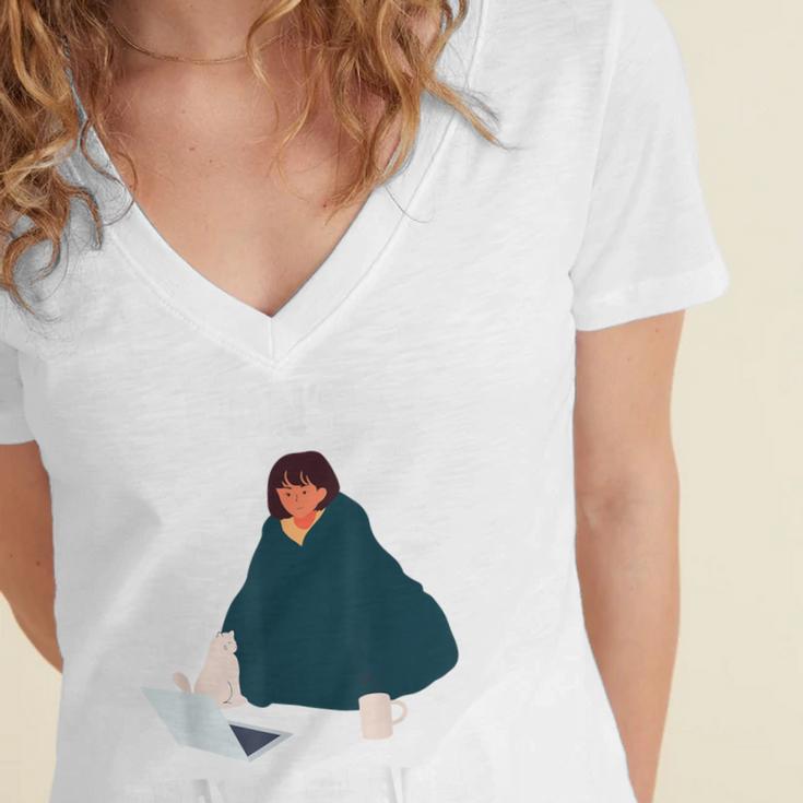 Can't Have Plans Introvert Staying Home Women's Jersey Short Sleeve Deep V-Neck Tshirt