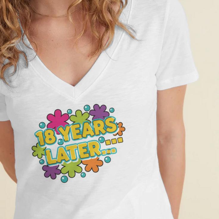 Cartoons Retro 18 Years Later Groovy Pop Art Nostalgia Women's Jersey Short Sleeve Deep V-Neck Tshirt Cartoons Retro 18 Years Later Groovy Pop Art Nostalgia Women's Jersey Short Sleeve Deep V-Neck Tshirt