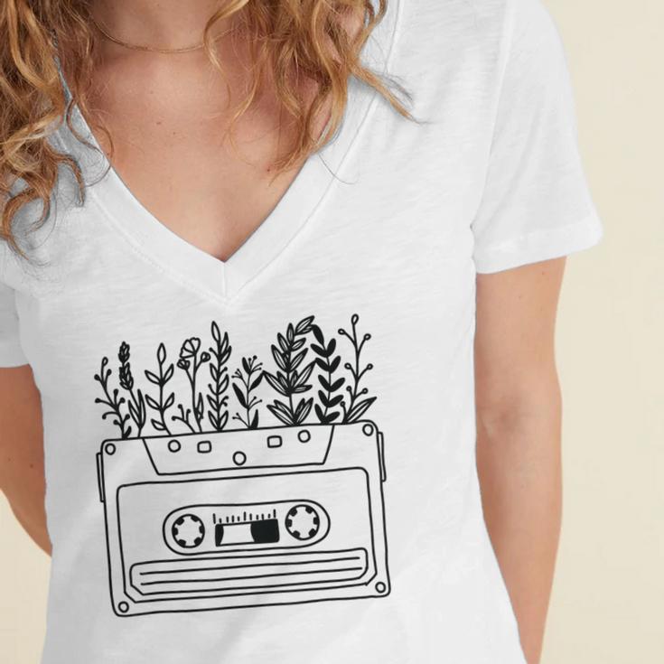 Cassette Tee 80s 90s Retro Party Costume Nostalgia Cassette Women's Jersey Short Sleeve Deep V-Neck Tshirt