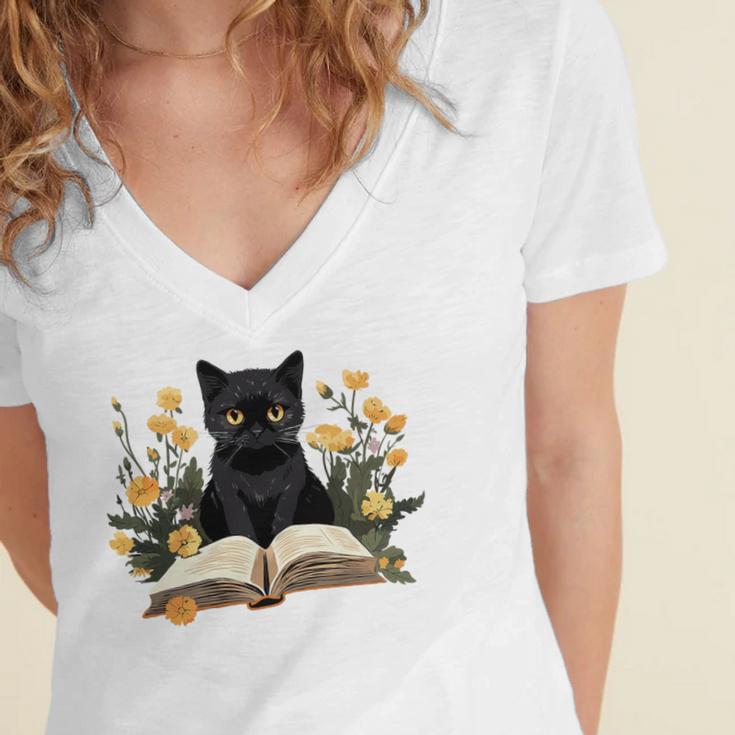 Cat Shirts For Women Book Lover Shirt Cute Cat And Book Premium Tri-Blend Women's Jersey Short Sleeve Deep V-Neck Tshirt Cat Shirts For Women Book Lover Shirt Cute Cat And Book Premium Tri-Blend Women's Jersey Short Sleeve Deep V-Neck Tshirt