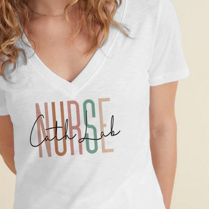 Cath Lab Nurse Catheter Laboratory Nurse Graduation Women's Jersey Short Sleeve Deep V-Neck Tshirt
