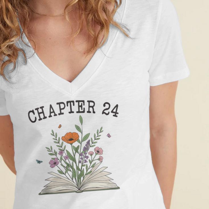 Chapter 24 Book Lovers & Readers 24th Birthday Wildflowers Women's Jersey Short Sleeve Deep V-Neck Tshirt Chapter 24 Book Lovers & Readers 24th Birthday Wildflowers Women's Jersey Short Sleeve Deep V-Neck Tshirt