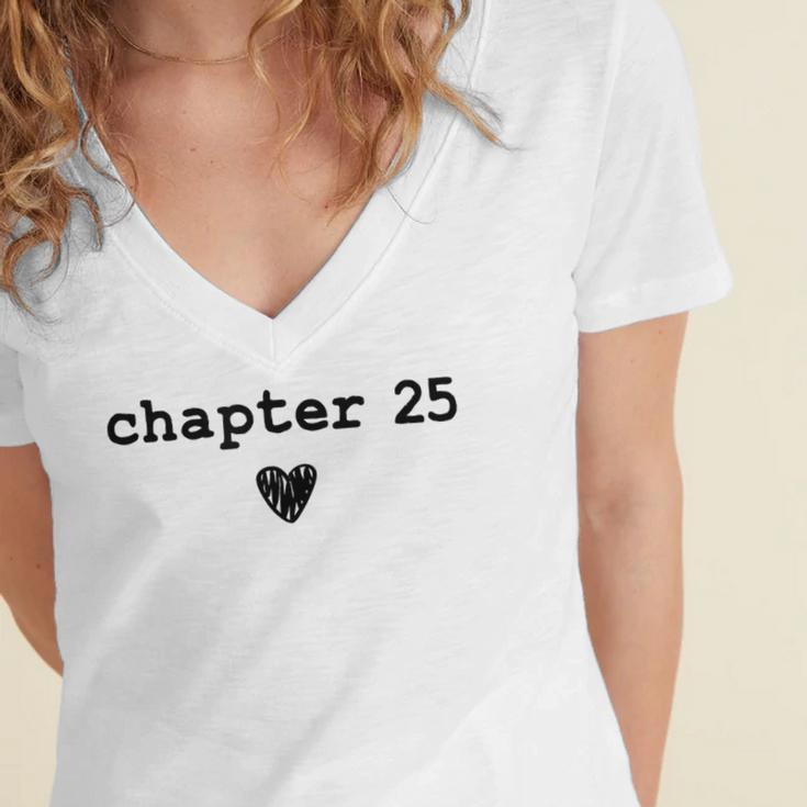 Chapter 25 Book Lovers Readers & Authors 25th Birthday Women's Jersey Short Sleeve Deep V-Neck Tshirt