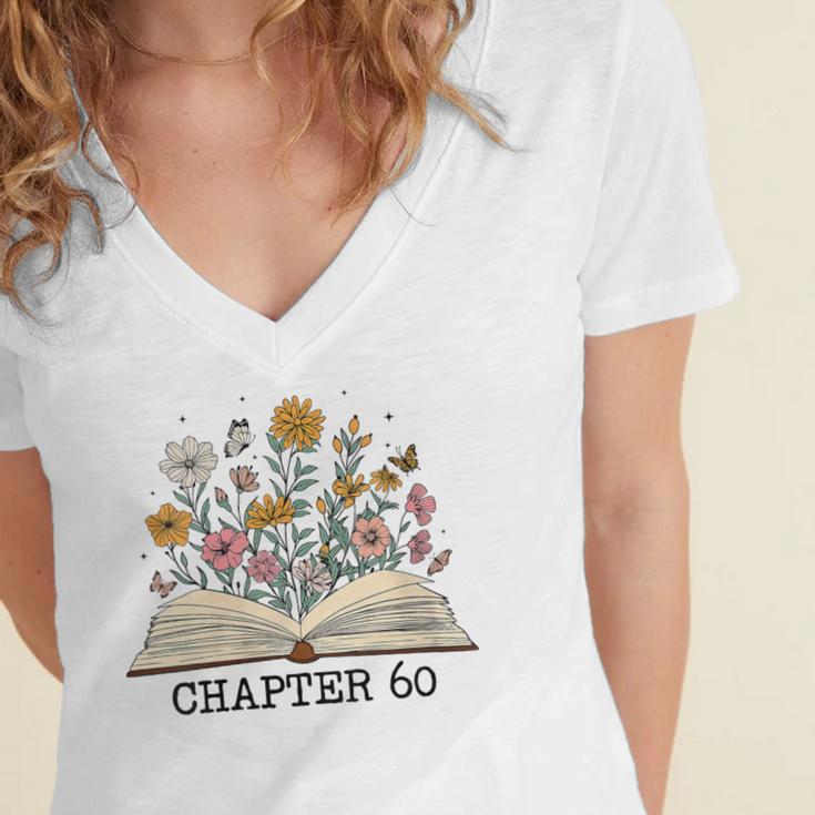 Chapter 60 60th Birthday Floral Open Book With Flowers Women's Jersey Short Sleeve Deep V-Neck Tshirt Chapter 60 60th Birthday Floral Open Book With Flowers Women's Jersey Short Sleeve Deep V-Neck Tshirt