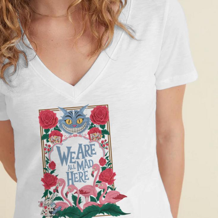 Cheshire Cat Alice In Wonderland Vintage Book Premium Women's Jersey Short Sleeve Deep V-Neck Tshirt Cheshire Cat Alice In Wonderland Vintage Book Premium Women's Jersey Short Sleeve Deep V-Neck Tshirt