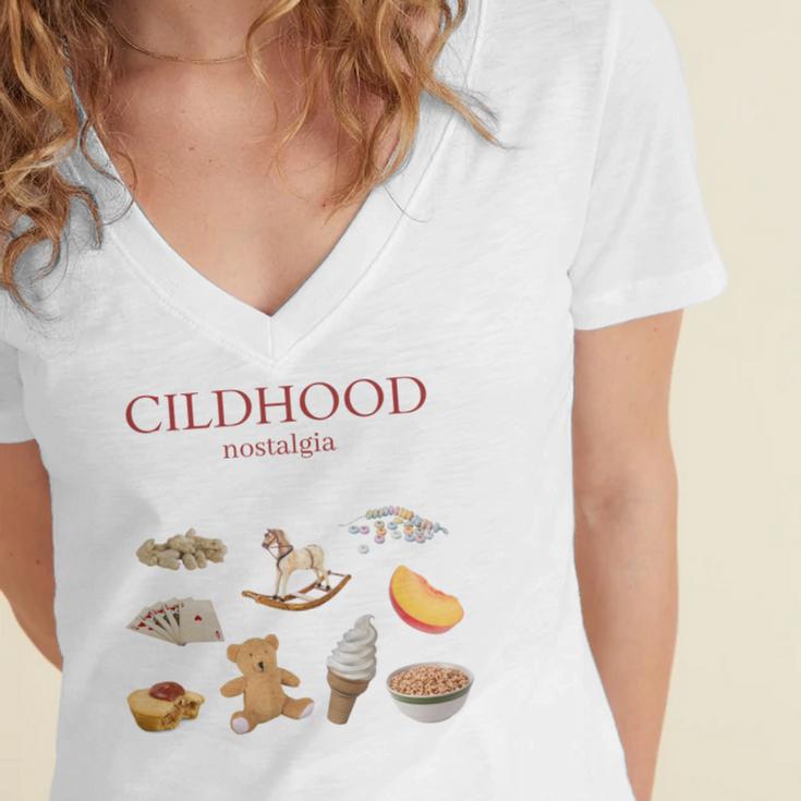 Childhood Nostalgia Good Memories Teddy Bear Ice Cream Women's Jersey Short Sleeve Deep V-Neck Tshirt