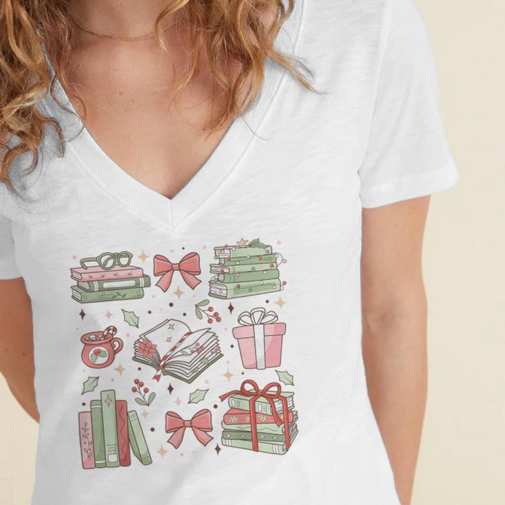Christmas Book Lover Reading Reader Men Women Kids Xmas Women's Jersey Short Sleeve Deep V-Neck Tshirt Christmas Book Lover Reading Reader Men Women Kids Xmas Women's Jersey Short Sleeve Deep V-Neck Tshirt