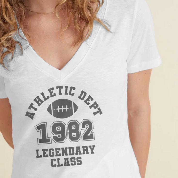 Class Of 1982 Graduation Yr High School Pride Vintage Retro Women's Jersey Short Sleeve Deep V-Neck Tshirt