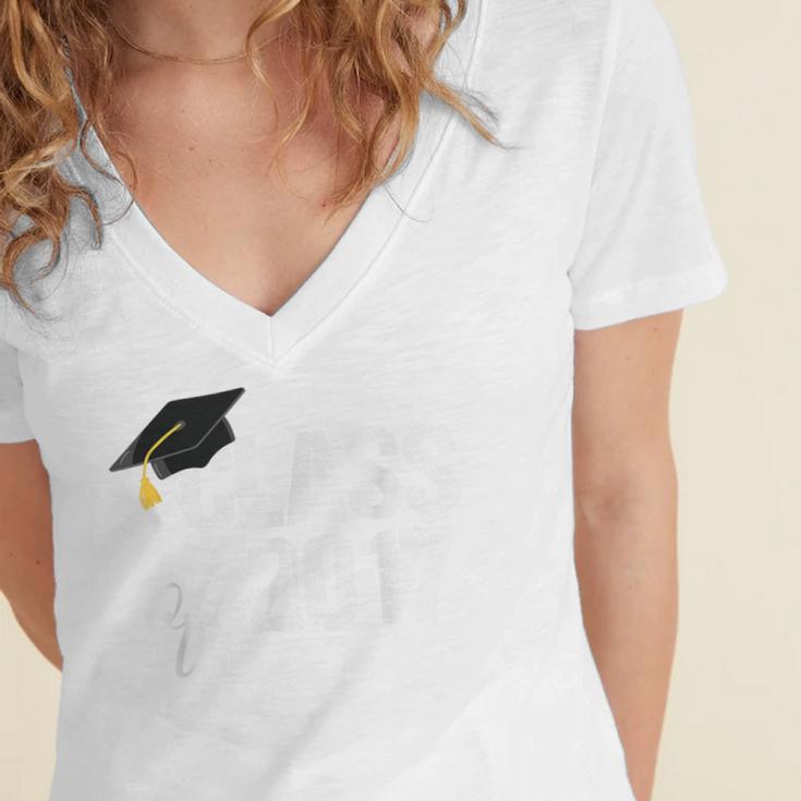 Class Of 2017 Senior Graduation Women's Jersey Short Sleeve Deep V-Neck Tshirt