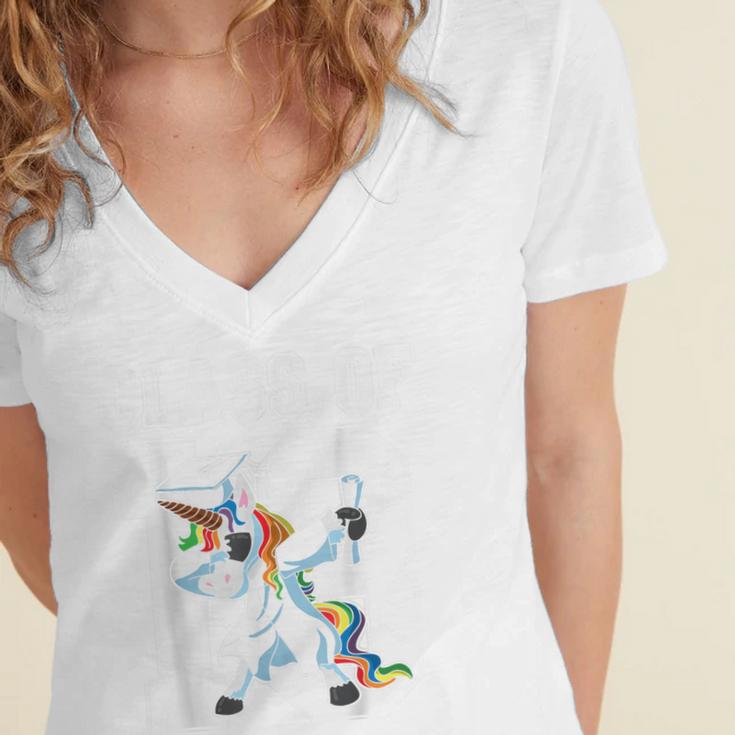 Class Of 2018 Graduation Dabbing Unicorn Women's Jersey Short Sleeve Deep V-Neck Tshirt
