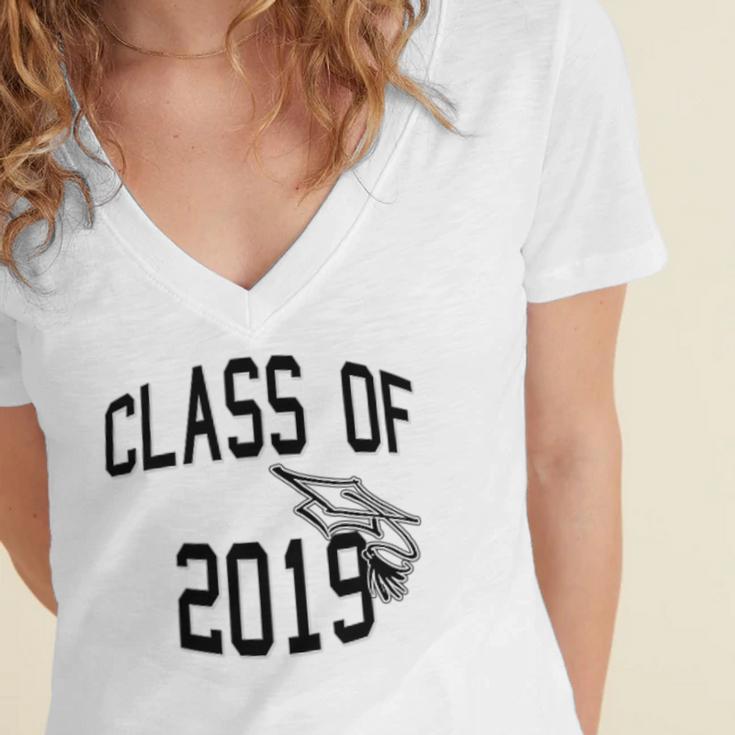 Class Of 2019-High School College University GRADUATION Women's Jersey Short Sleeve Deep V-Neck Tshirt