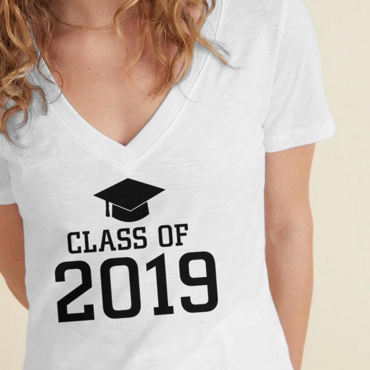 Class Of 2019 Shirt Graduation Gift Women's Jersey Short Sleeve Deep V-Neck Tshirt