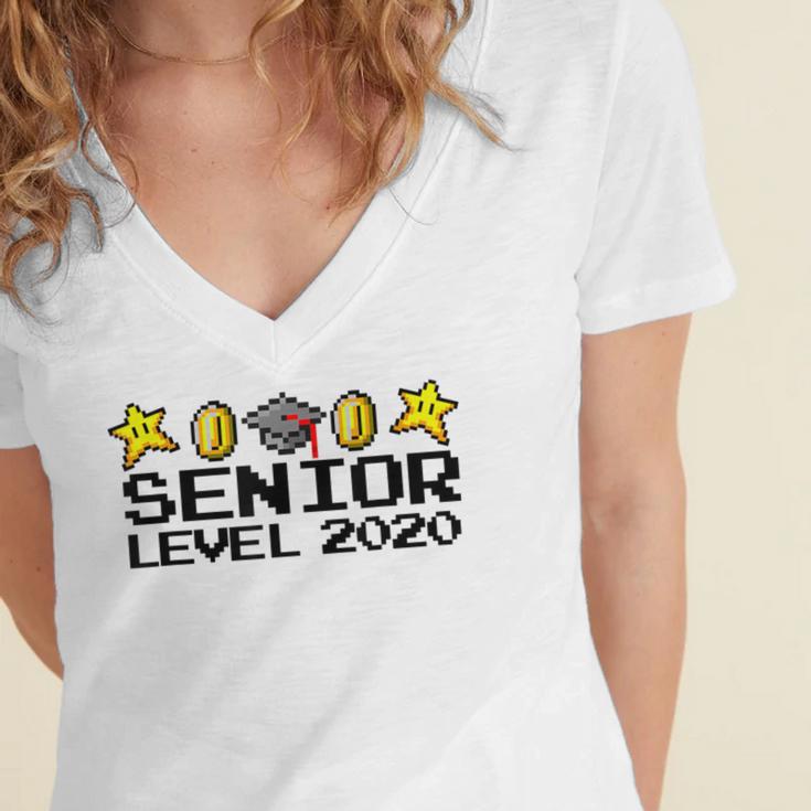 Class Of 2020 Senior Retro Video Game Graduation Gamer Women's Jersey Short Sleeve Deep V-Neck Tshirt