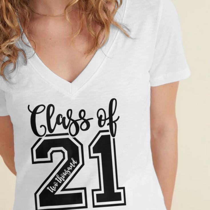 Class Of 2021 Senior 21 Cool Graduation Women's Jersey Short Sleeve Deep V-Neck Tshirt