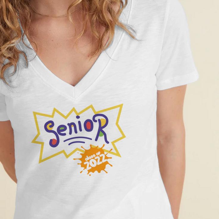 Class Of 2022 Senior Year 90's TV Style Graduation For Grad Women's Jersey Short Sleeve Deep V-Neck Tshirt